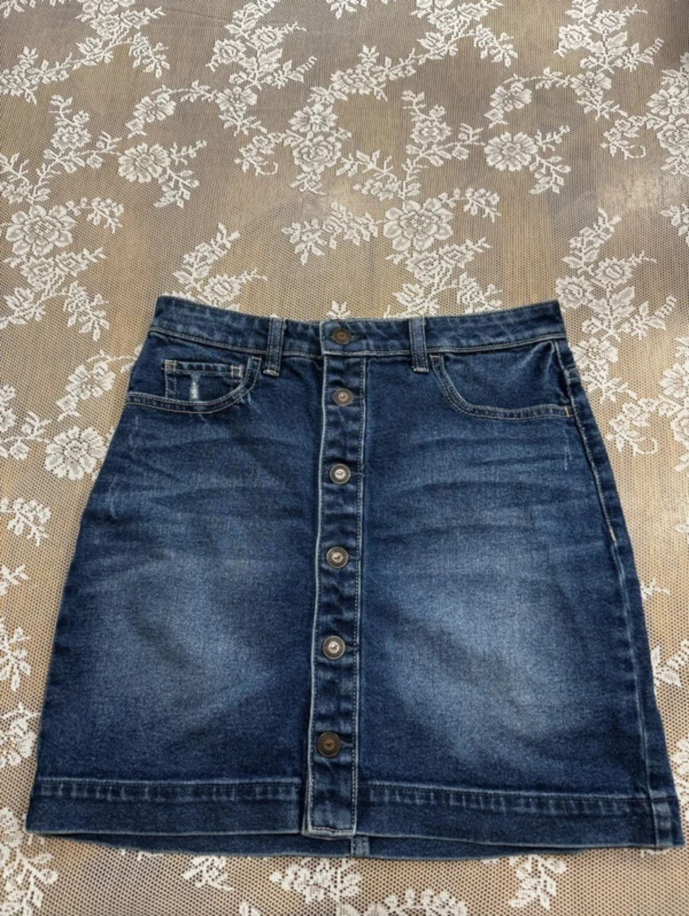 jean button down skirt
